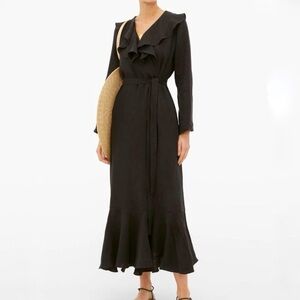 CASA RAKI Esme Ruffled Organic-Linen Wrap Dress - Dark Pink size medium NWT